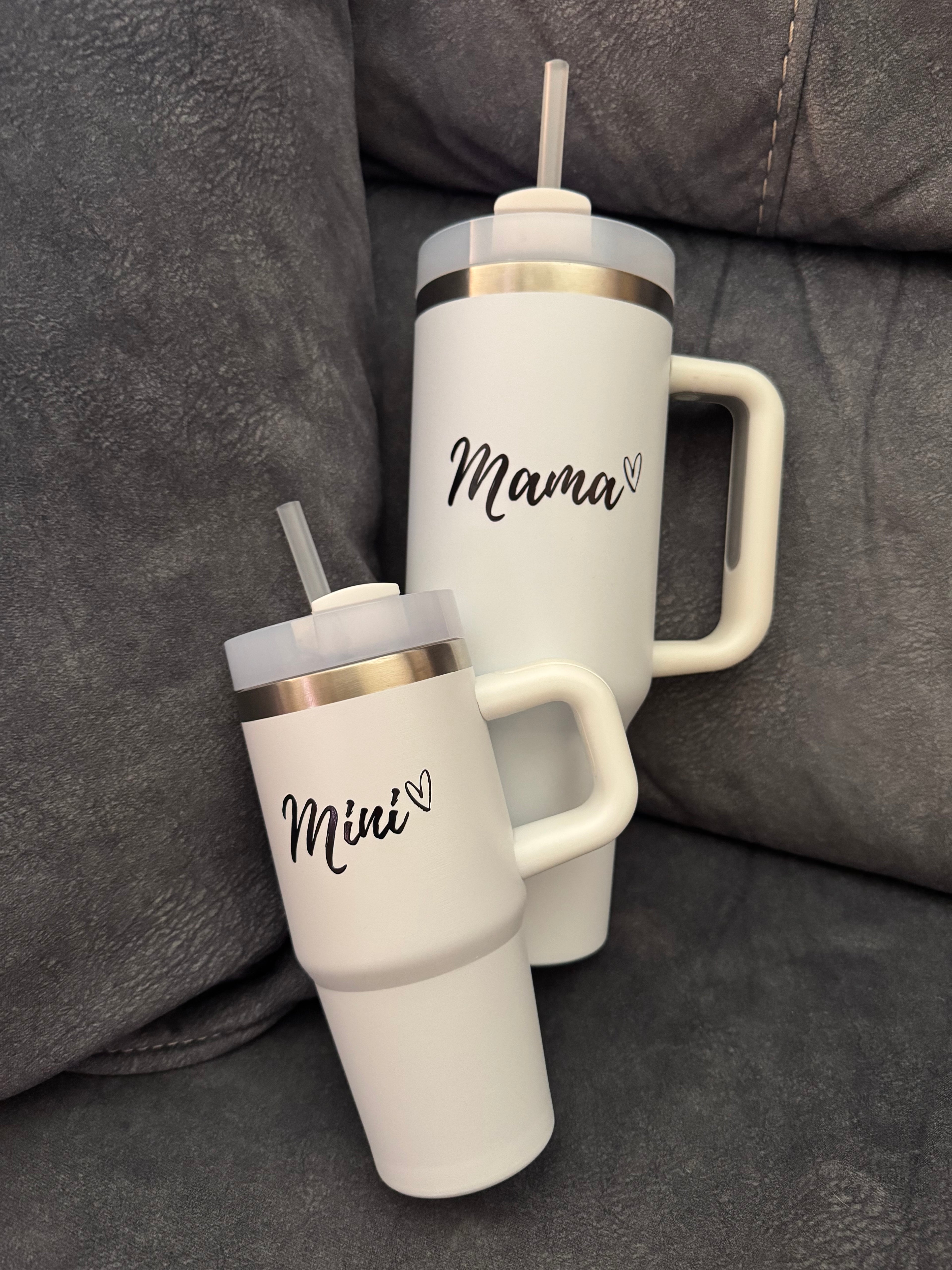 Mama & Mini Matching White Tumbler Set – 40oz & 14oz Insulated Cups
