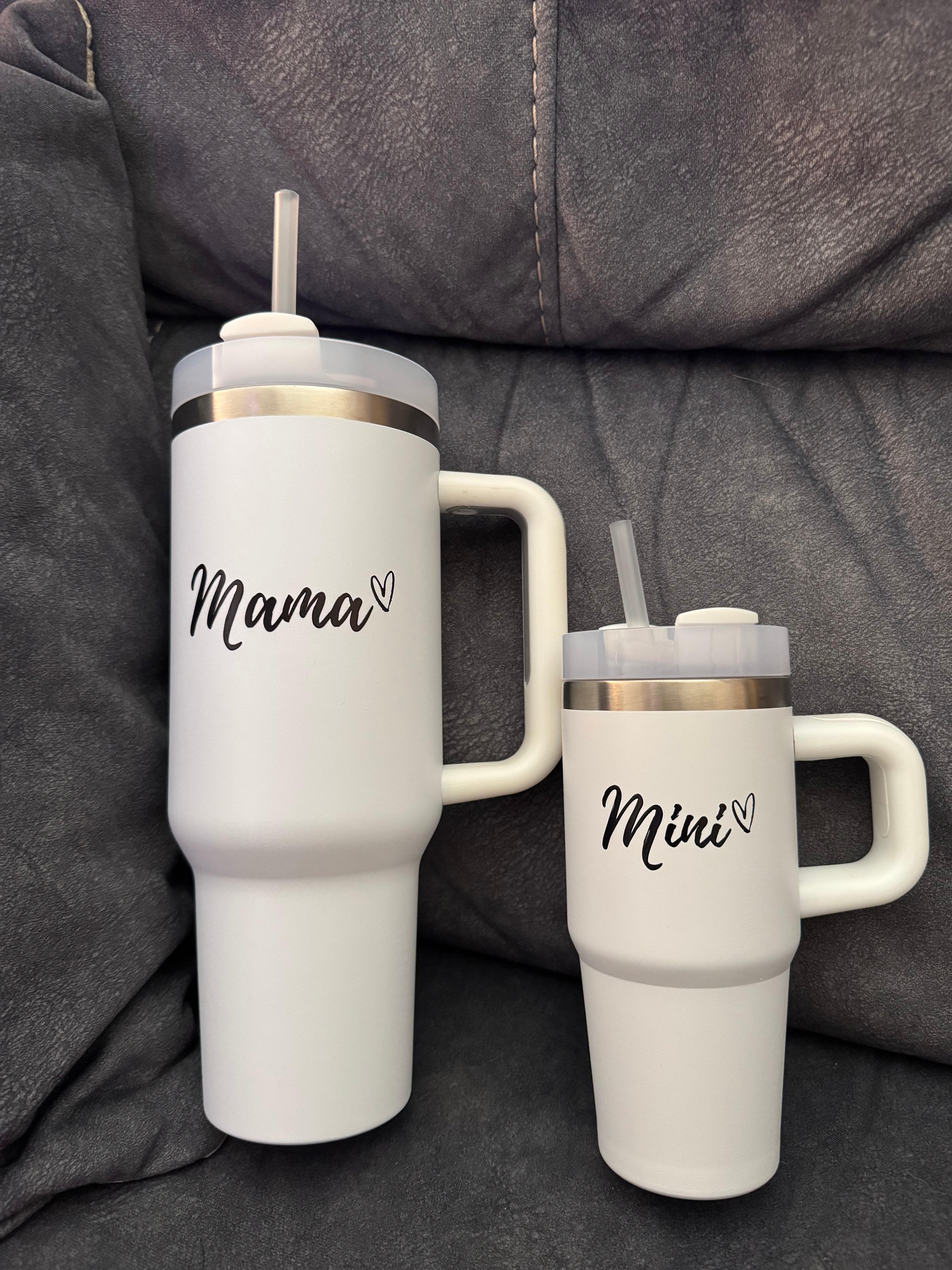 Mama & Mini Matching White Tumbler Set – 40oz & 14oz Insulated Cups