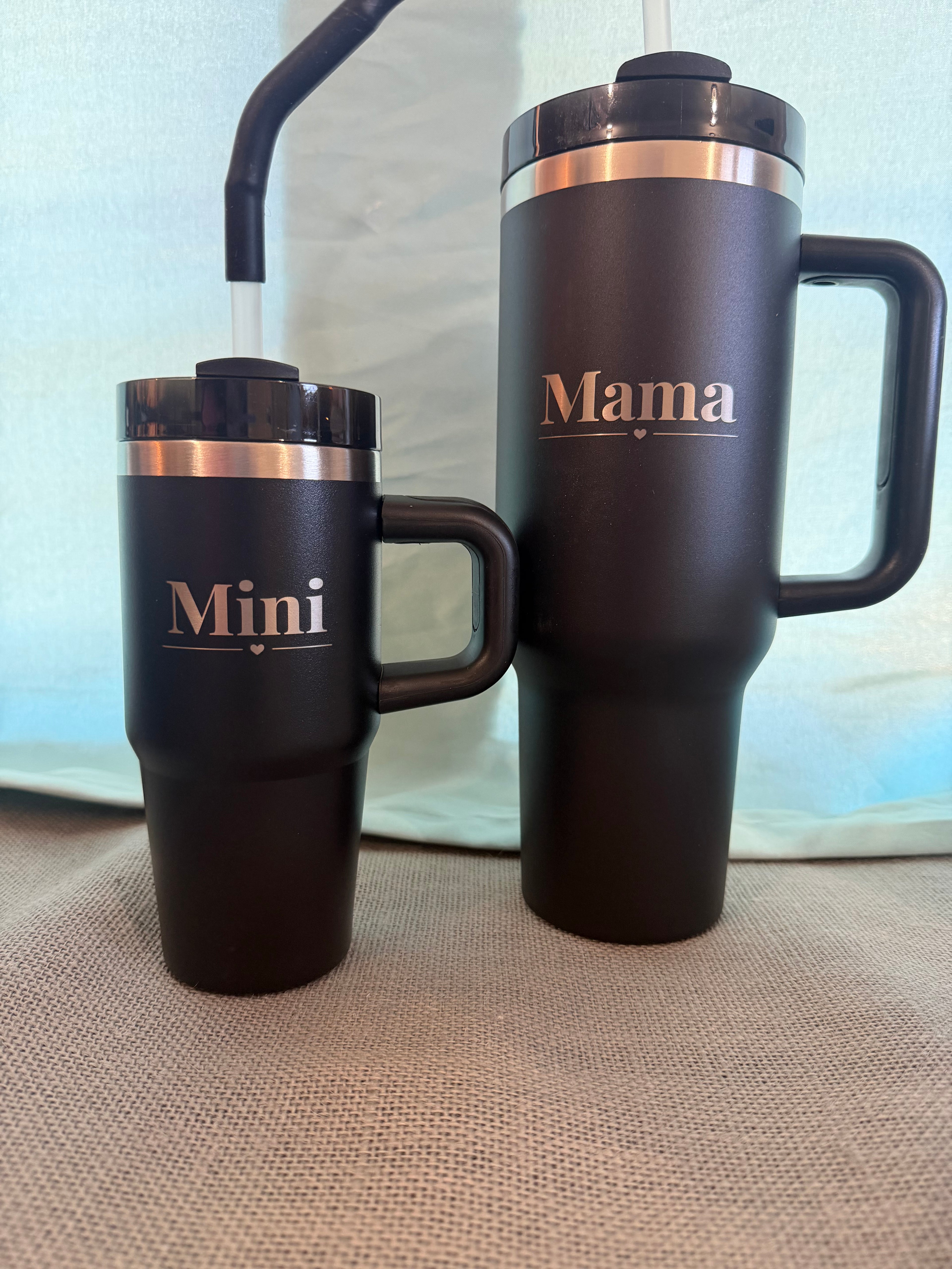 Mama & Mini Matching Black Tumbler Set – 40oz & 14oz Insulated Cups