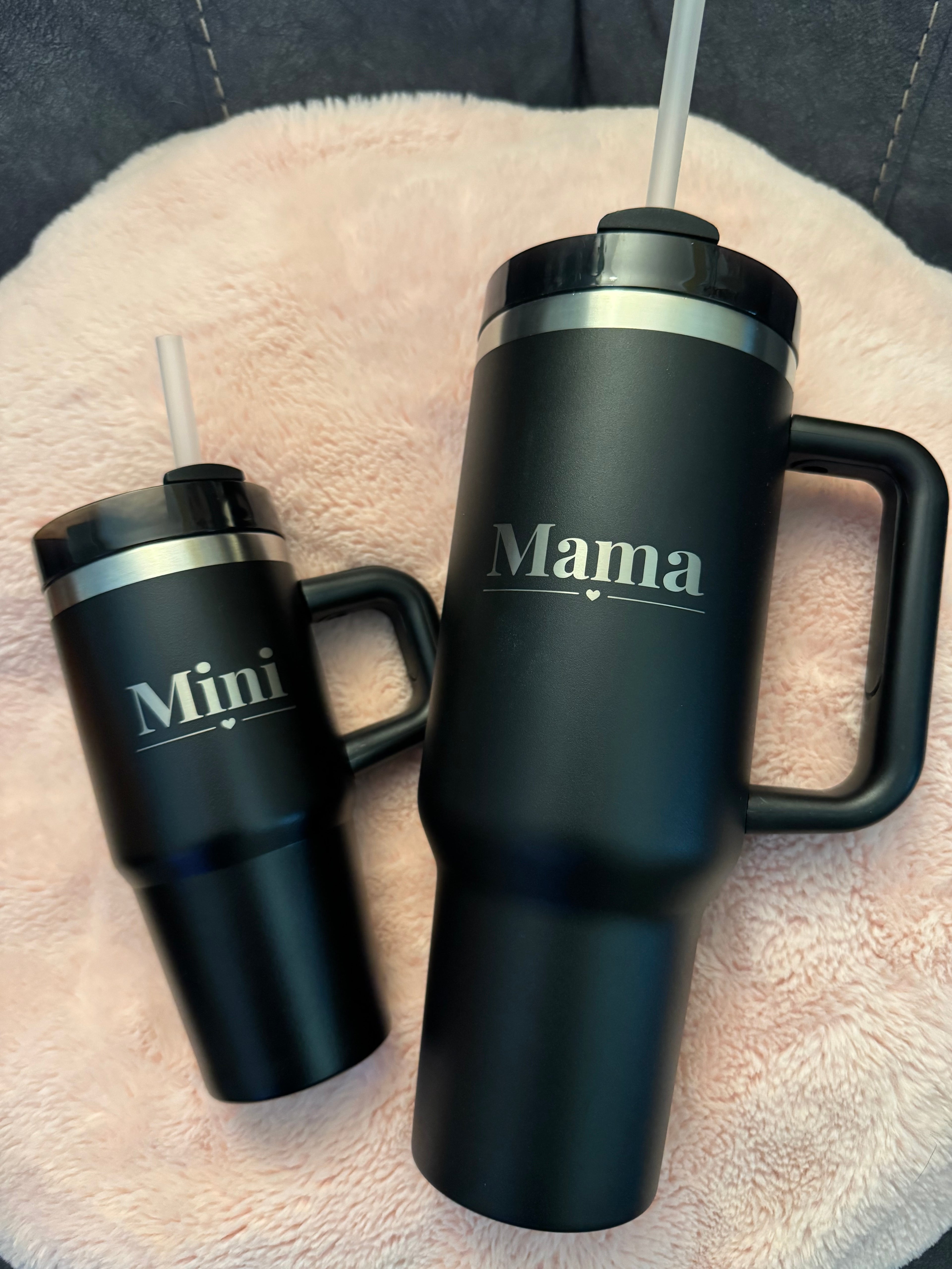 Mama & Mini Matching Black Tumbler Set – 40oz & 14oz Insulated Cups