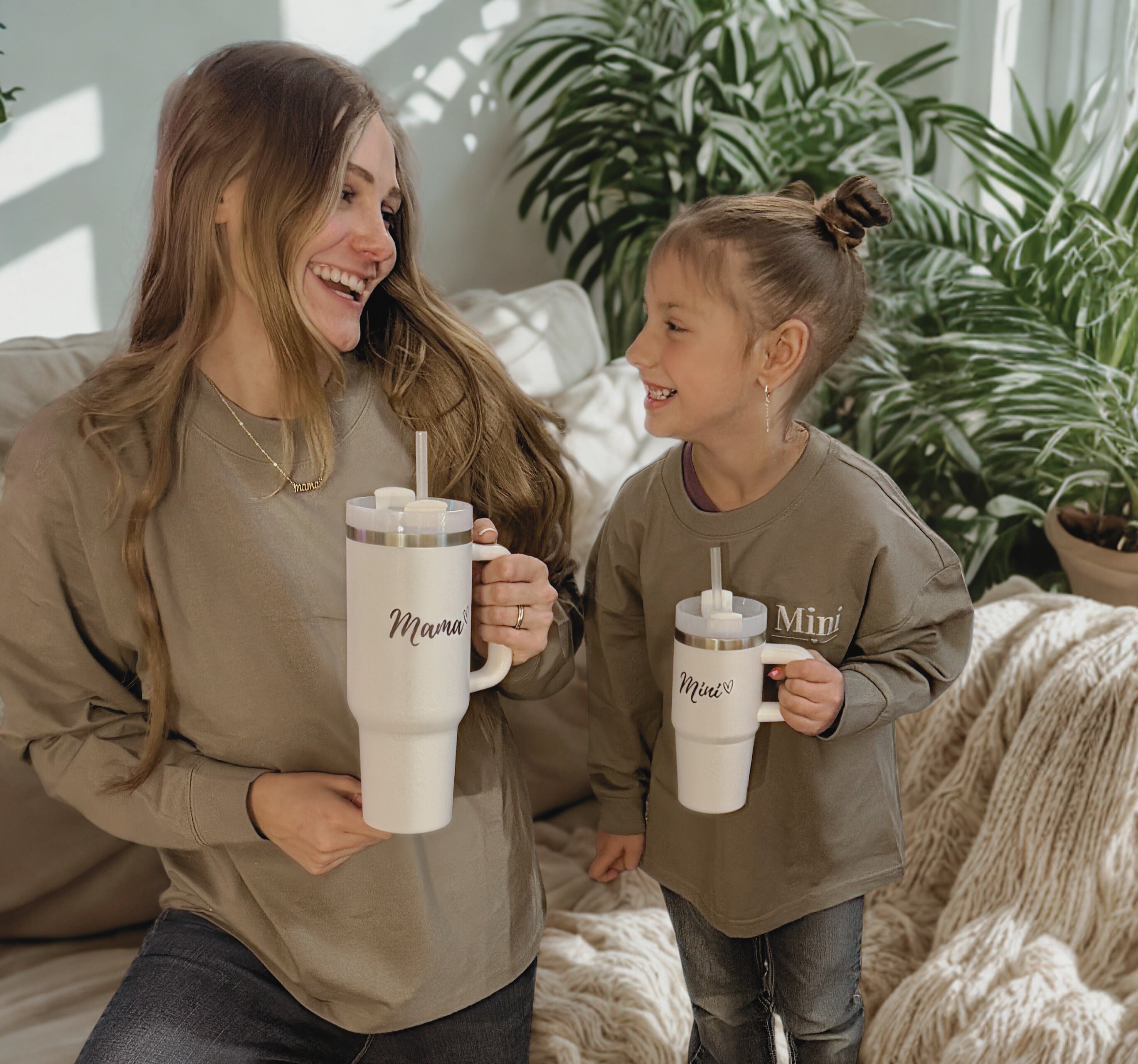 Mama & Mini Matching White Tumbler Set – 40oz & 14oz Insulated Cups